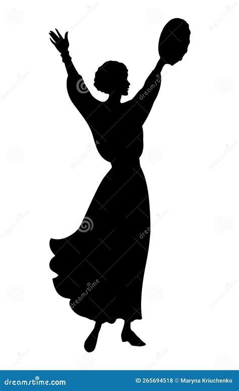 Dancing Woman With A Tambourine Vector Drawing Stock Vector