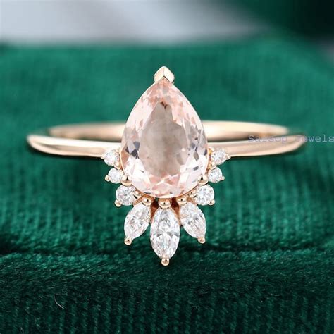 Pear Shaped Morganite Engagement Ring Rose Gold Uniqu Gem