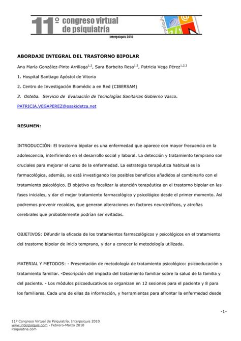 Abordaje Integral Del Trastorno Bipolar P Gs Ok Pdf