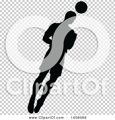 Clipart Of A Black Silhouetted Male Soccer Player In Action Royalty