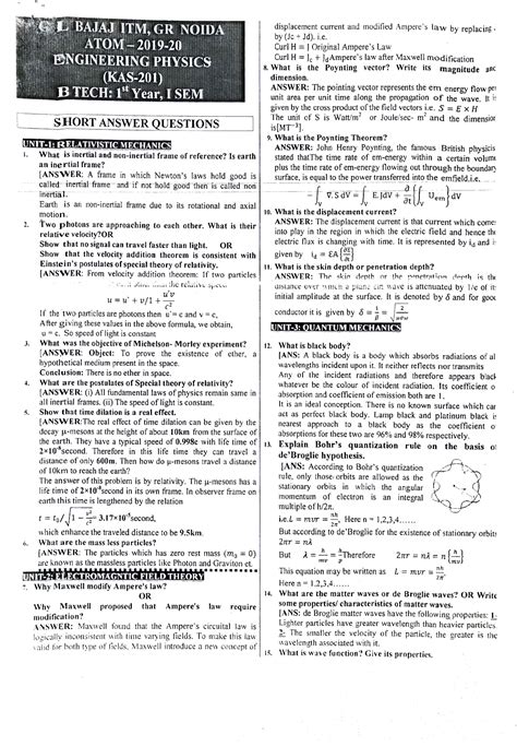 Solution Aktu Enginering Physics Important Questions Studypool