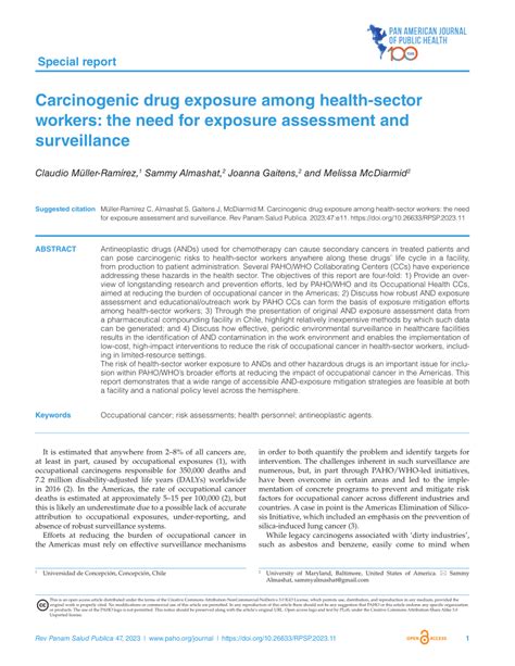 Pdf Carcinogenic Drug Exposure Among Health Sector Workers The Need