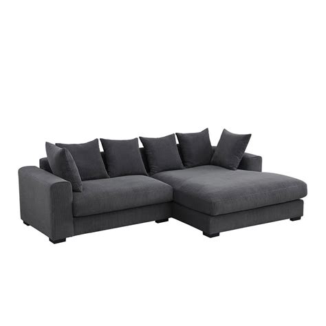 3 Piece Upholstered Corduroy Sectional Sofa With Chaise Dark Gray