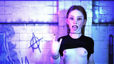 Rule 34 3d Anarchy Anarchy Symbol Braided Hair Breasts Cute Earrings Flashing Flashing Breasts