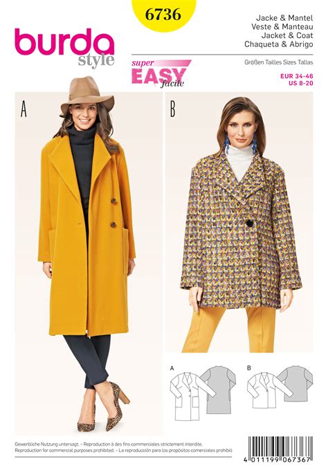 Burda 6736 Misses Jackets And Coats