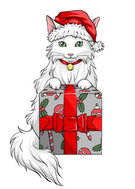 Ilustraci N De Vector De Gato De Navidad Gato Blanco Con Gorro De Pap