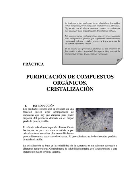 Práctica N 3 recristalizacion PRÁCTICA PURIFICACIÓN DE COMPUESTOS