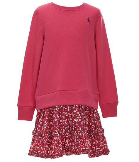 Polo Ralph Lauren Big Girls 7 16 Long Sleeve Fleece Floral Woven Skirted Drop Waist Dress