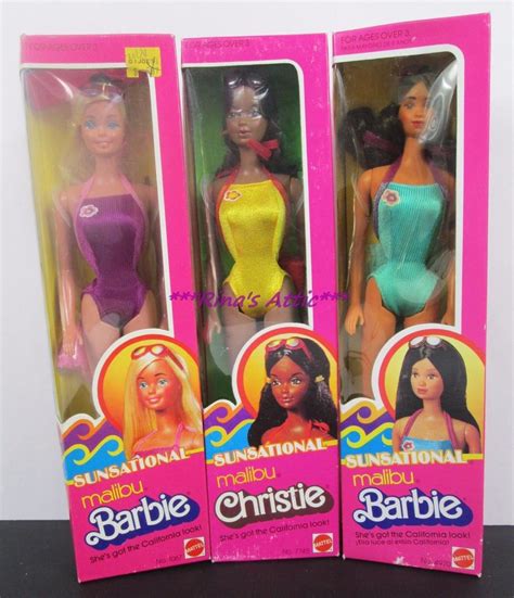 Set Of 3 Vintage Sunsational Malibu Barbie Dolls Hispanic Christie