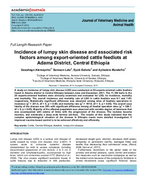 (PDF) Incidence of lumpy skin disease and associated risk factors among ...