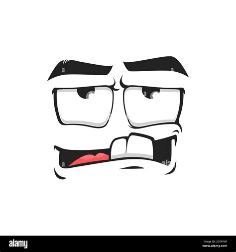 Cartoon face isolated vector icon, stupid smile facial emoji with stick ...