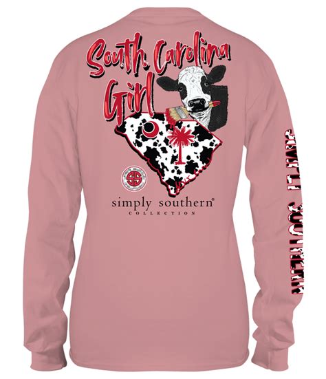 Simply Southern South Carolina Girl Cow Print Long Sleeve T Shirt