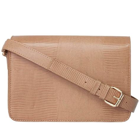 Bolsa Satchel Tiracolo Pequena Gabriela Alça Corrente Textura Snake Nude Bege