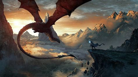 HD wallpaper: red dragon illustration, fantasy art, sky, cloud - sky, nature | Wallpaper Flare