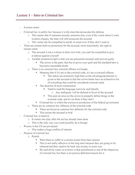 Lecture 1 Criminal Lecture 1 Intro To Criminal Law Lecture Notes