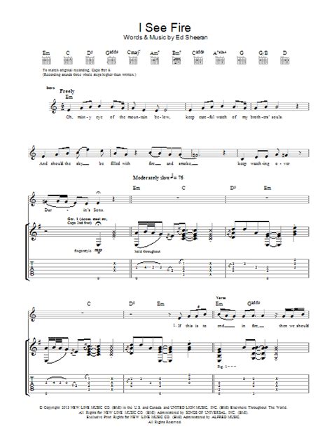 I See Fire By Ed Sheeran Guitar Tab Guitar Instructor I See Fire Tablature Tablature Guitare