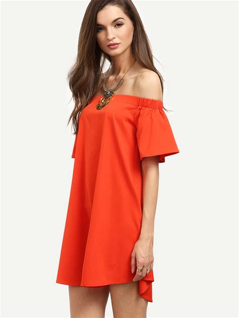 Bardot Flounce Sleeve Flare Dress SheIn Sheinside