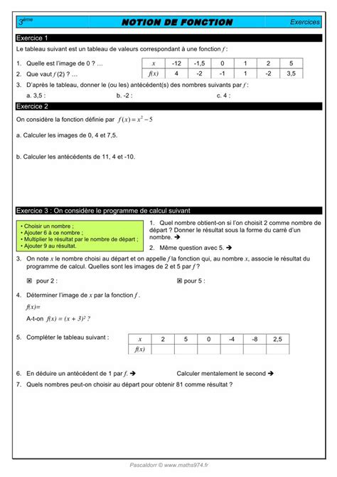 PDF 3 NOTION DE FONCTION Exercices maths974 fr 3ème NOTION DE