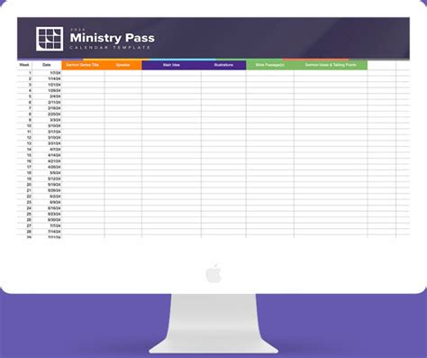 Excel Sermon Calendar Template Ministry Pass