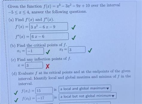 Solved Given The Function Fxx3−3x2−9x10 Over The