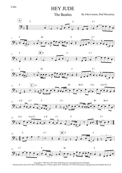 Hey Jude Arr Leo Silva By The Beatles Sheet Music For Cello Solo At Sheet Music Direct