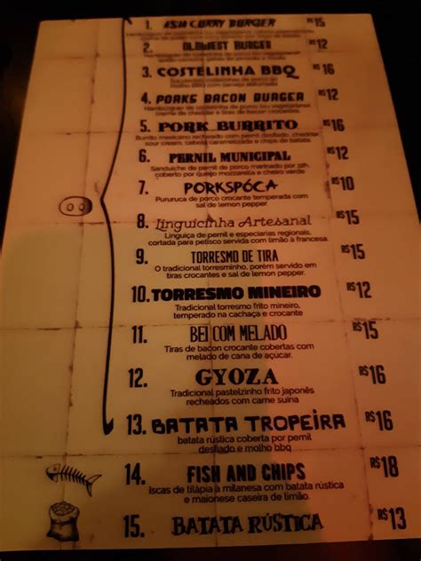 Menu em Porks Santos pub Bar Santos Av Dr Epitácio Pessoa