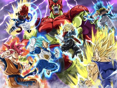 Cell Max Vs Goku Vegeta Trunks Y Gogeta In 2022 Dragon Ball Super