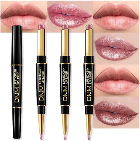 Amazon Evpct Pcs Light Pink Nude Brown Metallic Shine Shimmer Lip Liner And Lipstick