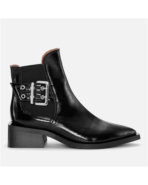 Ganni Buckled Faux Leather Chelsea Boots In Black Lyst