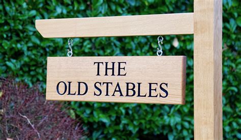 Engraved Oak Hanging Sign On Post