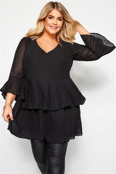 Yours London Black Double Layer Pleated Blouse Yours Clothing