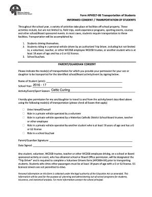 Fillable Online Transportation Consent Form Classnet Wcdsb Fax