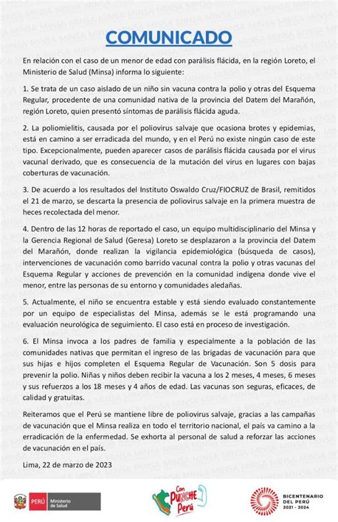 Ministerio De Salud On Twitter Comunicado El Minsa Informa Sobre