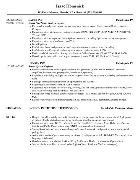 Senior System Engineer Resume Samples Velvet Jobs