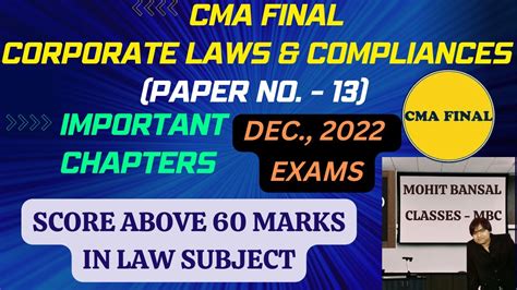 Cma Final Corporate Laws Compliances Important Chapters Youtube