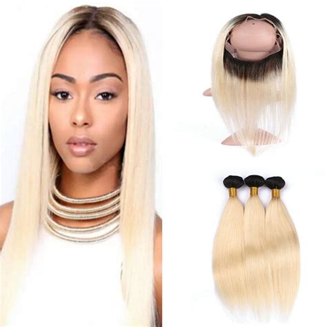 2020 Two Tone 1b 613 Ombre 360 Lace Frontal Closure With Bundles