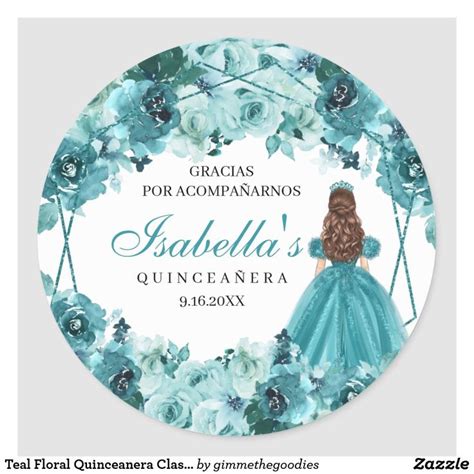 Teal Floral Quinceanera Classic Round Sticker Zazzle Round Stickers