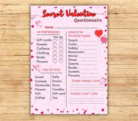 Secret Valentine Survey Questionnaire Valentine S Day Gift Exchange