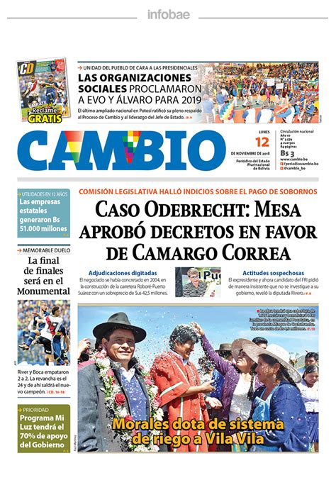 Cambio Bolivia Lunes 12 De Noviembre De 2018 Infobae