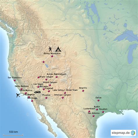 Stepmap Rundreise Durch Den Westen Der Usa Landkarte F R Deutschland