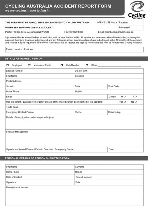 Professional Accident Injury Report Form Template Example Stableshvf