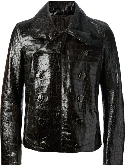 Giorgio Armani Alligator Leather Buttoned Jacket In Black For Men Brown Lyst