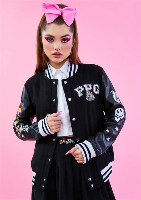 Dolls Kill X Powerpuff Girls Oversized Varsity Jacket Black