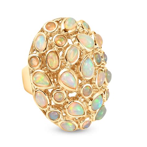 Nat Rlicher Thiopischer Opal Ring Silber Gelbgold Vermeil Ca