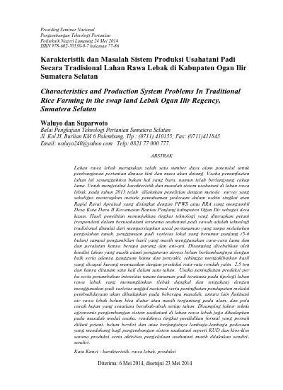 Karakteristik Dan Masalah Sistem Produksi Usahatani Padi Secara