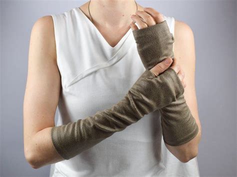 Beige Leather Fingerless Gloves Faux Leather Arm Warmers Etsy Arm