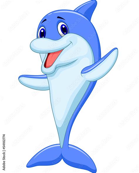 Cute dolphin cartoon waving Stock Vector | Adobe Stock