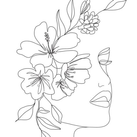 Minimal Line Art Woman Face Ii Comforters By Nadja1 Line Art Flowers