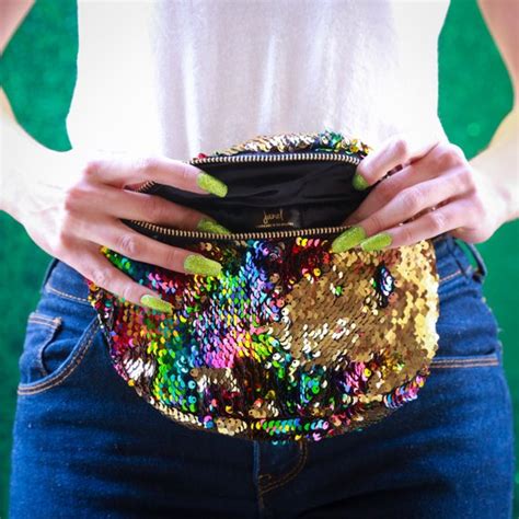 Sparkly Rainbow Gold Mermaid Moveable Sequin Fanny Pack Bum Waist Bag