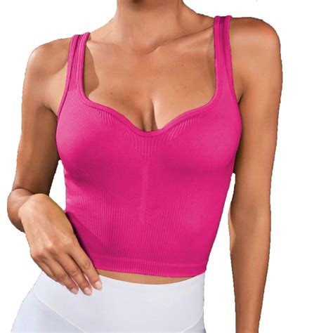 Ryrjj Sports Crop Tank Tops For Women Cropped Workout Tops Ribbed Knit Running Yoga Tanks Sexy V